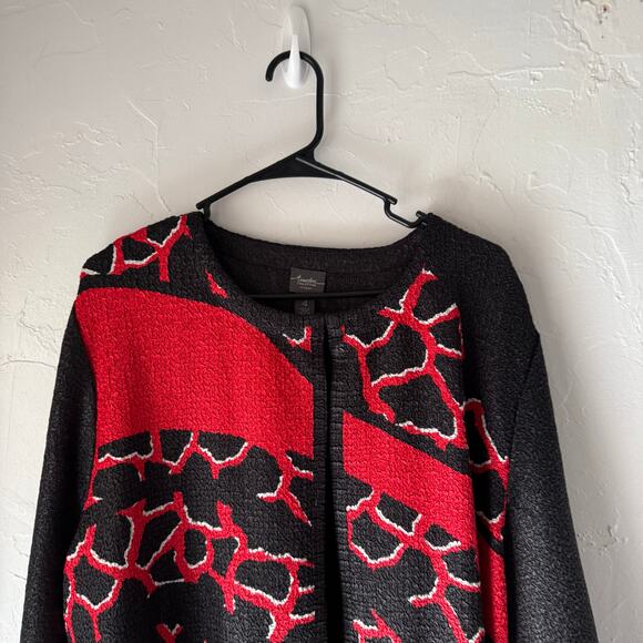 Chico's Travlers‎ Collection 4 XL Red Black Crinkle 3/4 Sleeve Pop Over Sweater - Picture 2 of 9